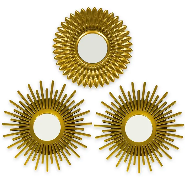BONNYCO Espejos Pared Decorativos Dorados, Pack 3 Espejos Decorativos Redondos Ideales para Decoracion Casa Habitación. Adornos Salon Hogar, Regalos Originales para Mujer. Decoracion Pared
