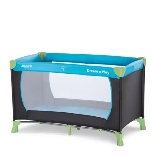 hauck Cuna de Viaje Dream N Play | Parque Infantil para Niños desde Nacimiento hasta 15 kg - Plegable y Compacta - con Bolsa de Transporte y Base Plegable - 120x60 cm - Turquesa