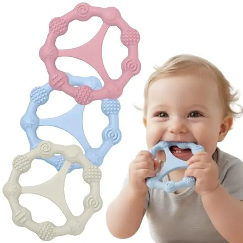 Mordedor Bebe Refrigerante, Pack de 3 Mordedores Bebes 3-6meses, 6-12 Meses, Juguete Dentición a partir de 3 Meses de Silicona Blandita, Segura, Agarre Ergonómico y con texturas, sin BPA