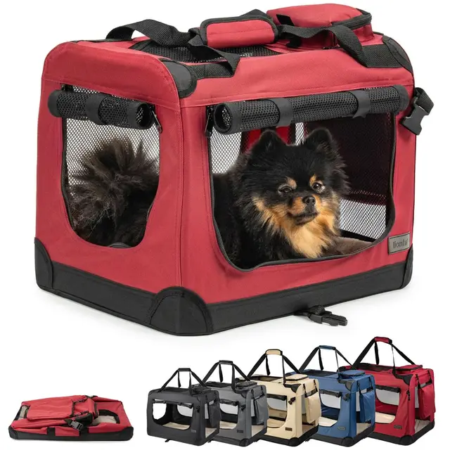 lionto Transportín para Perros Bolsa transportín para Perros Transportín Plegable Autobox Bolsa para Animales pequeños, (S) 50x34x36 cm Rojo