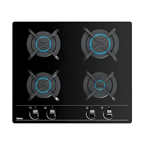TEKA Placa de Gas 60 cm, 4 Quemadores, Autoencendido y Seguridad Termopar, Parrillas de Fundición, Modelo GBC 64000 KBN