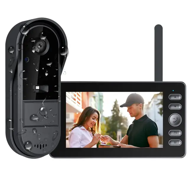 Timbre de Video Inalámbrico con Cámara 1080P HD Videoportero Inalámbrico Exterior IP65 Impermeable y Pantalla IPS de 4,3'', Gran Angular 170°, Audio Bidireccional, Visión Nocturna, Conexión Bluetooth