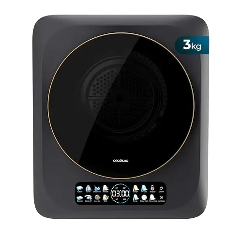 Cecotec Secadora Compacta de Evacuación 3Kg Bolero DressCode Dry 3400V Dark. 8 Programas, Bajo Consumo, Secado Automático Inteligente, Pantalla FullColor, Función UV Care, Dry Shoe Pro y Delay Start