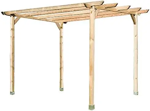 Suinga Pérgola de Madera para Jardin y Porche. Medidas 360 x 360 x 360 cm. Presentación: 4 Postes 9 x 9 x 250 cm, 2 traviesas 360 cm, 4 Listones 360 cm y 4 escuadras.