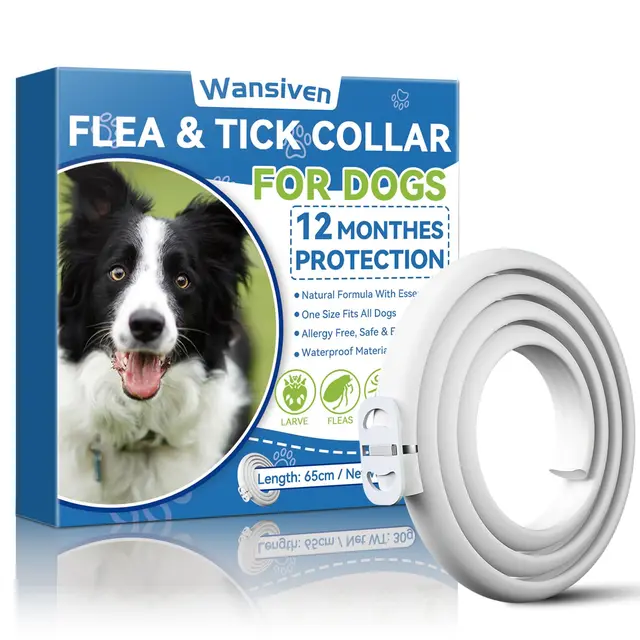 Wansiven Collar antipulgas para Perros, Impermeable antipulgas y parásitos, 12 Meses de protección 65 cm (Blue-1p)