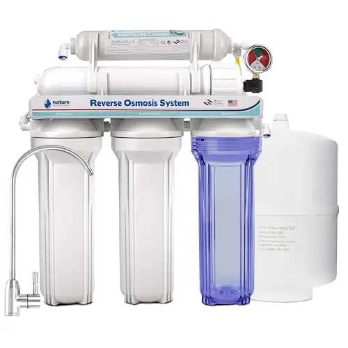 NATURE WATER PROFESSIONALS Equipo de Osmosis Inversa Doméstico, 5 Etapas, Grifo Acero Inoxidable, Depósito 6 Litros, Membrana 75GPD, Filtros, Accesorios