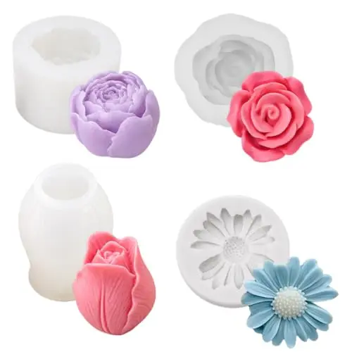 uwjowp molde silicona 3d floral 4 piezas
