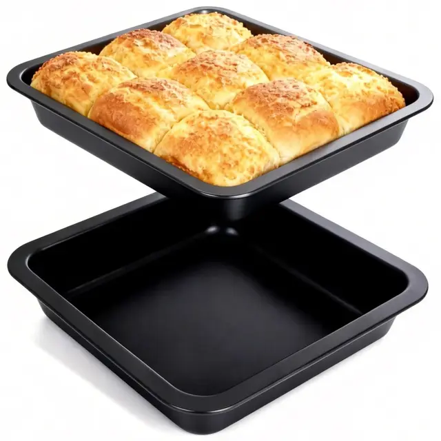 2 moldes cuadrados para horno, 22,5 x 22,5 x 4,5 cm, acero inoxidable, rectangulares, para hornear, pan, pan con revestimiento antiadherente, moldes para hornear para horno, freidoras de aire caliente