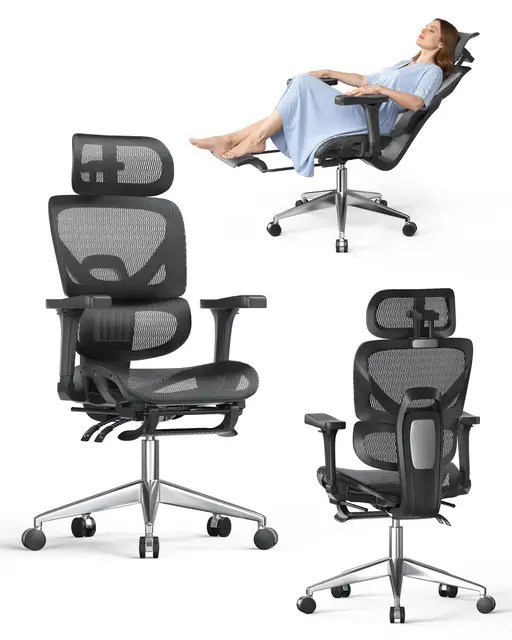 naspaluro Silla Escritorio Ergonómica, Silla de Escritorio con Respaldo Alto de Malla Transpirable, Carga 160 kg, Reposabrazos 3D y Reposacabezas Ajustables, Oficina en Casa, Trabajo y Gaming