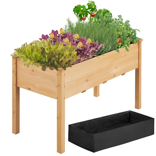 Yaheetech Huerto Urbano Macetero Rectangular Jardinera Madera de Pino con Soporte Estantería para Macetas Plantas Elevado para Cultivar Plantas Verduras Flores Hierbas 121 x 60 x 76 cm