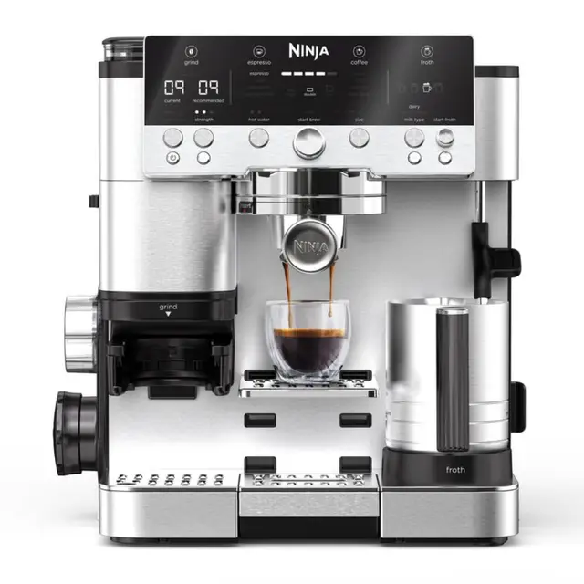 Ninja Luxe Premier Cafetera 3 en 1 para Espresso, Cold Brew y Café de Filtro con Molinillo y Espumador Integrados - 25 Ajustes de Molienda y 4 Preajustes de Espuma - Plata, ES601EU