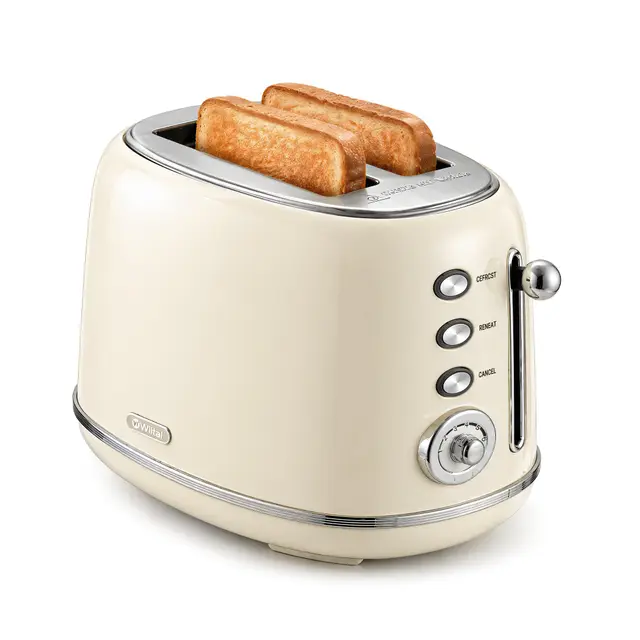 Wiltal Tostadora Retro 2 Ranuras Anchas de Acero Inoxidable – Tostador de Pan Compacto con Rejilla Calienta Pan, 6 Niveles, Función Descongelar y Recalentar, Expulsión Automática, Diseño Vintage