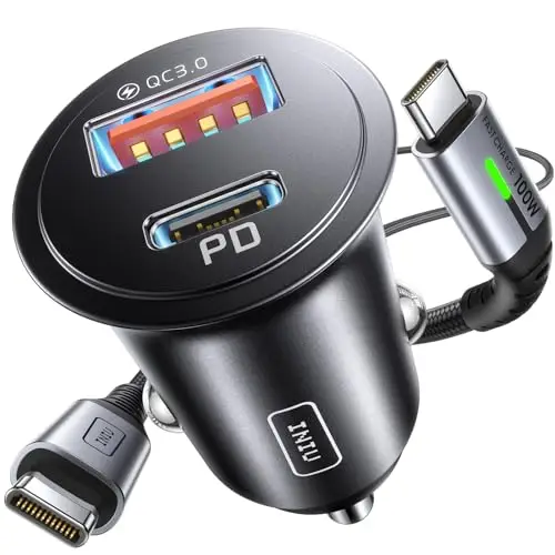 INIU Cargador Coche Carga Rápida, 60W Total [USB C 30W+USB A 30W] PD & QC3.0 Car Charger+[1m] 100W Cable, USB C Cargador Mechero Coche para Movil iPhone 16 15 14 Pro MAX iPad Samsung S25 Huawei LG