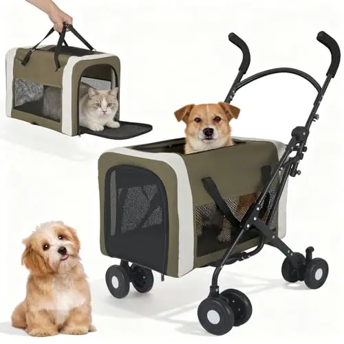Cochecito para mascotas para perros y gatos de 30 kg, cochecito/portador para mascotas 2 en 1, cesta plegable con dos puntos de entrada, andador portátil para perros al aire libre