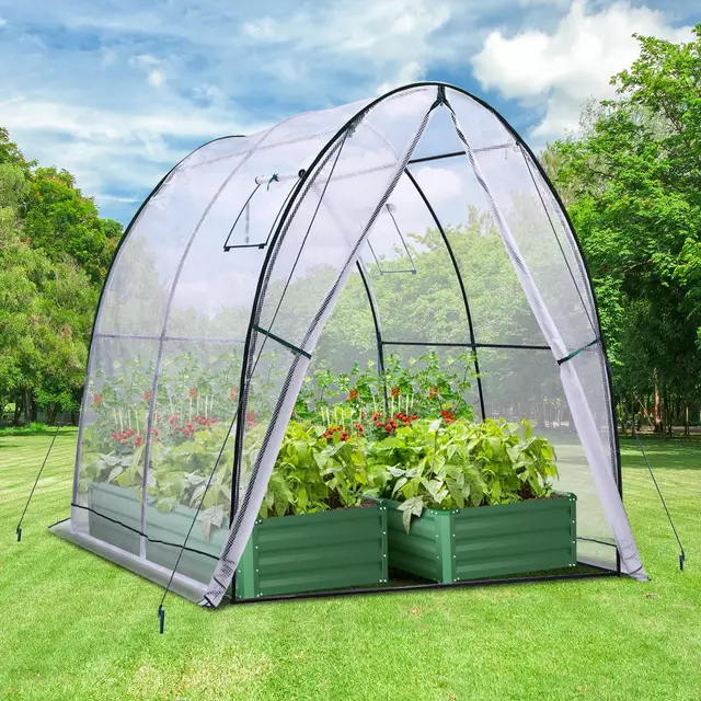 Ohuhu Invernadero de Jardín 180x180x200cm, Invernadero Túnel con Ventanas de Malla Cubierta Exterior de Plástico PE para Verduras Plantas Flores Proteja Sus Plantas en Todas Las Estaciones del Año