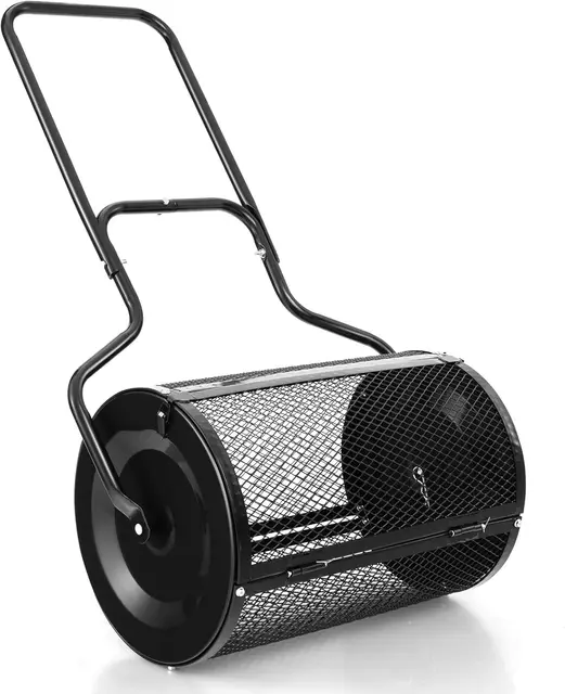 FANTASK Esparcidor de compostaje con Mango en U, 75 L, para jardín, espolvoreador de Fertilizante para césped, compostador de Metal, para Semillas de Fertilizante y Semillas, con Cesta de Malla