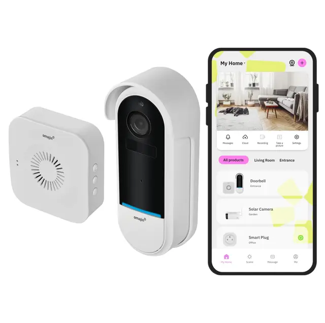 OMAJIN by Netatmo, Timbre Vídeo Inteligente inalámbrico 2K, con Pilas, Campanilla incluida, Detección Humana/Movimiento, IP65, Detección Zonas, Audio bidireccional, SD/Cloud, OVD-01