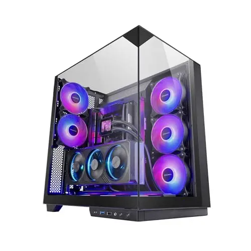 Mars Gaming MC-3GF, Caja Gaming ATX, Triple Cristal Templado, 2X Ventiladores ARGB Traseros 120mm, Montaje Vertical de Tarjetas Gráficas, Torre PC con Soporte Refrigeración Líquida hasta 360mm, Negro