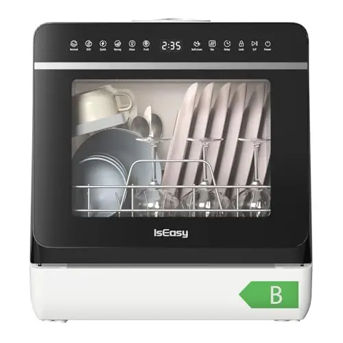 Lavavajillas de Encimera, con 7+3 Programas, Depósito de 5L, Control Táctil y Pantalla LED, para Cocinas Familiares, Apartamentos y Dormitorios (Sin manguera flexible)