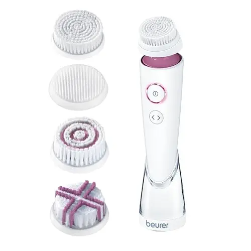 Beurer FC 95 cepillo facial eléctrico, limpieza profunda de poros, cepillo limpiador facial con 4 cabezales, apto para todo tipo de piel, resistente al agua, recargable