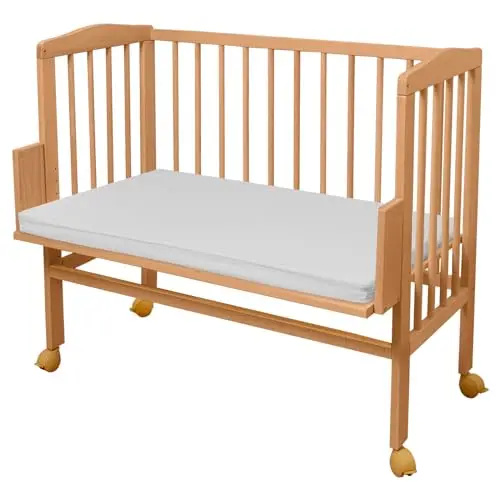 WALDIN Cuna colecho, Altura Regulable, Natural sin tratamientos o Lacado en Blanco,Natural sin tratamientos Extra Large 90x55cm