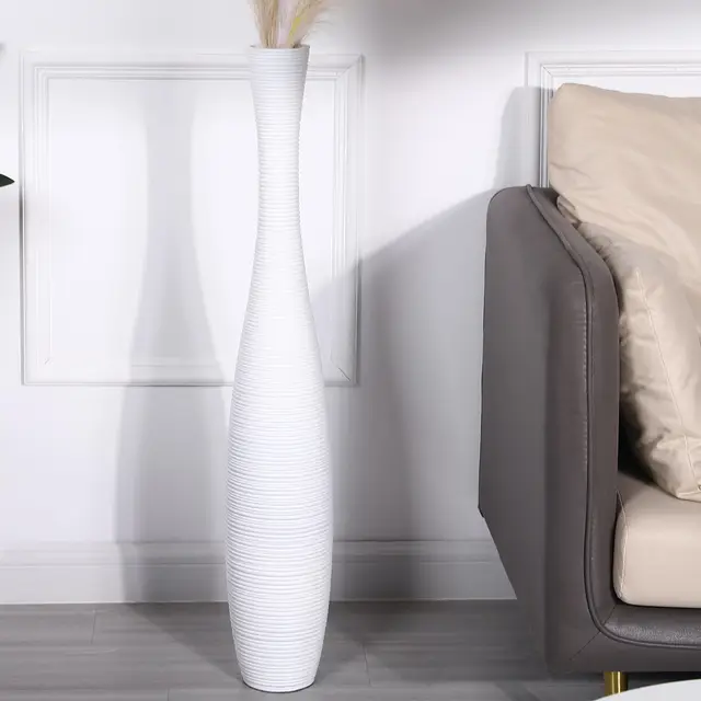 Leewadee Jarrones Decorativos Grandes - Floreros Altos Modernos para Flores O Pampas, 85 cm, Blanco, Resina