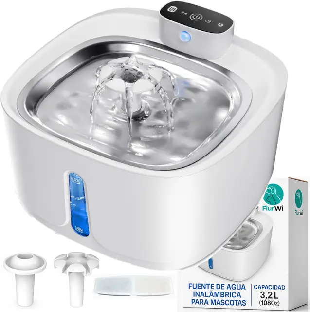 Fuente de Agua para Mascotas, 3,2 L, Dispensador Automático con Sensor, Filtración Múltiple, Recargable USB, Silencioso