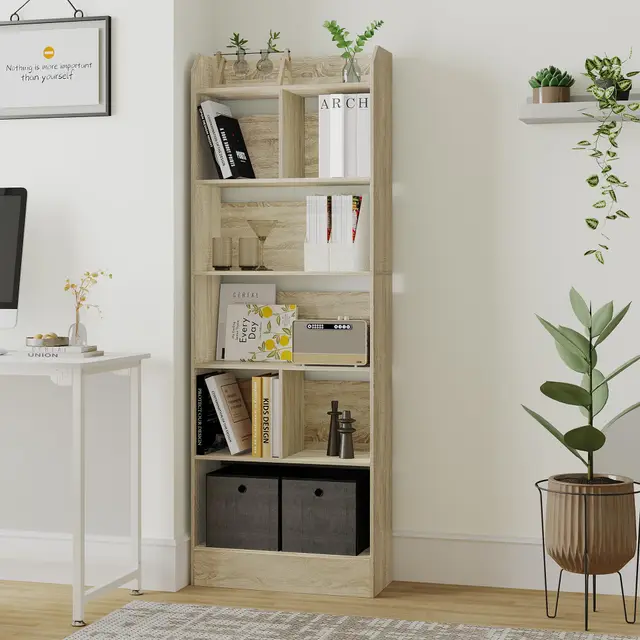 Hzuaneri Librería de 6 Niveles, 24 x 60 x 170 cm, Estanteria Libros, Libreria Blanca para Exposición para Oficina, Salón, Beige Roble BC11116X