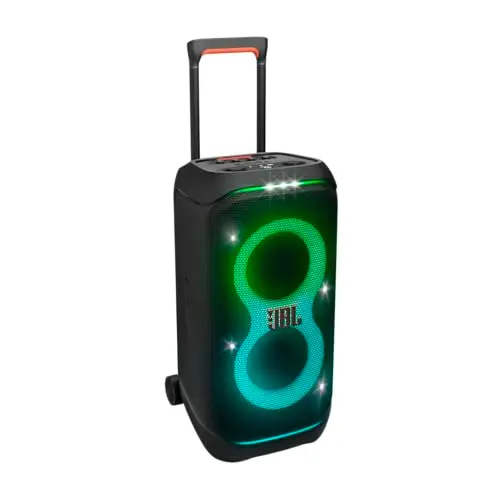 JBL PartyBox Stage 320, Altavoz portátil para Fiestas, con asa telescópica y Ruedas, Bluetooth, Resistente a Salpicaduras IPX4, hasta 18h de reproducción, Negro, Enchufe UK (Tipo G)