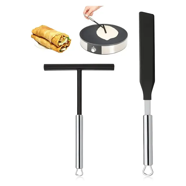 LightBeacon Espátula de Acero Inoxidable para Crepes, 2 Piezas, Esparcidor de Masa, Utensilios para Crepes y Tortitas