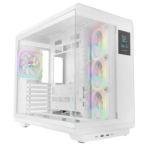 Mars Gaming MC-REVPRO, Caja PC ATX, Pantalla LCD 4.3", Cristal Templado Continuo, 4 Ventiladores PWM ARGB, Refrigeración Líquida hasta 360mm, Compatibilidad Placas Base Conector Inverso, USB-C, Blanco