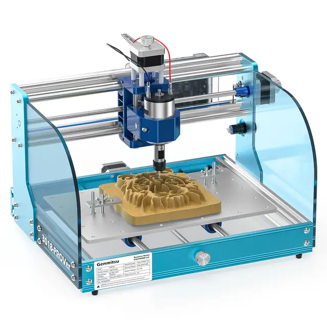 Genmitsu 3018-PROVer V2 - Máquina enrutadora CNC con estructura de aluminio completa para principiantes, mini kit de grabado de fresado con sonda Z, interruptores de límite, parada electrónica, ideal