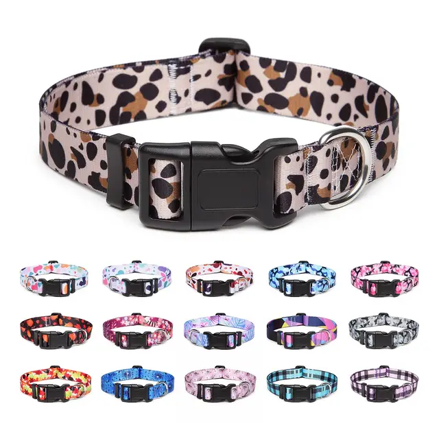 Collar Perro, Ajustable y Resistente con Patrones de Moda, Collar Nylon Cómodos para Perros Pequeños Medianos Grandes, Cachorros (S,Leopardo)