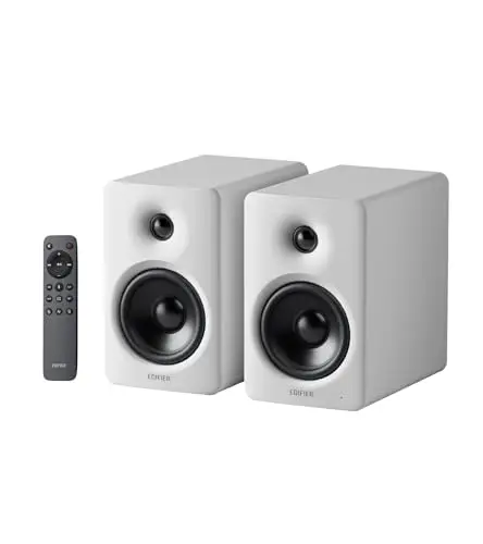 Edifier M90 Altavoces de estantería, 100W RMS Altavoces de Escritorio, Audio Hi-Res, LDAC, Bluetooth 6.0 Altavoces Compactos, HDMI eARC/Optical/USB-C/AUX Entrada, Control Remoto para TV/PC - Blanco