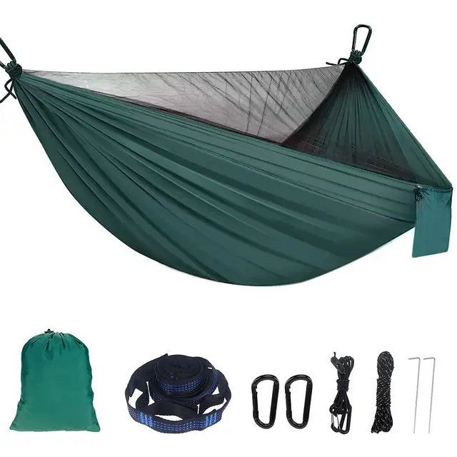 Hamacas Colgantes Sendowtek Hamaca de Viaje de Nylon Supergrande 300KG de Capacidad de Carga Amaca Ligero Portátil para 2 Personas con Mosquitero para Senderismo Jardin Playa Camping al Aire Libre