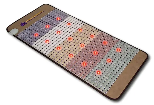 MediCrystal Esterilla infrarroja de 5 cristales de 120 cm x 55 cm – 18 fotones rojos NIR-MIR – 6 imanes cuadrupol estáticos – Terapia bioestimulación contra el dolor de espalda