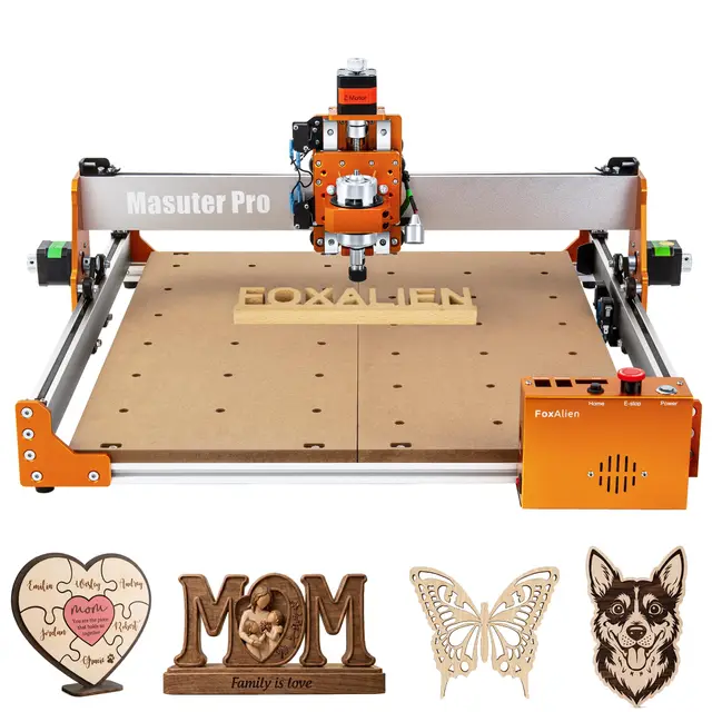 FoxAlien Máquina fresadora CNC Masuter Pro, fresadora mejorada de 3 ejes para grabado totalmente de metal para madera acrílica MDF y corte de talla de nailon