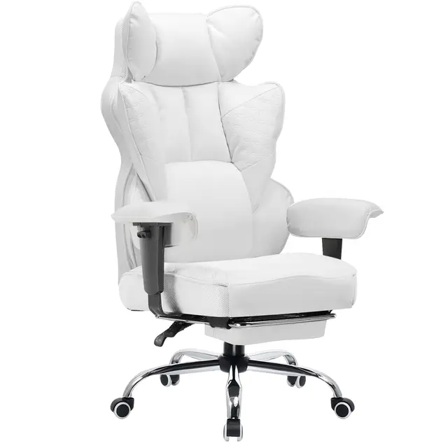 COMHOMA Silla Gaming Ergonómica, con apoyabrazos ajustables, soporte lumbar, muelles para personas altas, soporta 180 kg, asiento amplio, Blanca