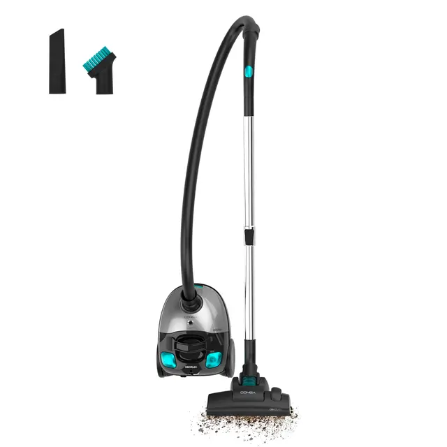 Cecotec Aspirador de Trineo con Bolsa 2L Conga Powerbag 2000 Compact Plus. 800W, Filtrado de Alta Eficiencia, Tubo Telescópico Metálico, Incluye Accesorios para Muebles y Esquinas