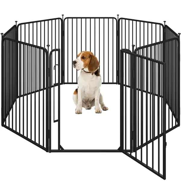 Yaheetech Parque para Perros 8 Paneles de 80 cm de Altura, Vallas para Perros con Cerradura Integrada, Tubos de Bajo Ruido, Protector de Suelo, Alambres de Metal de 8 mm, para Casa y Jardín