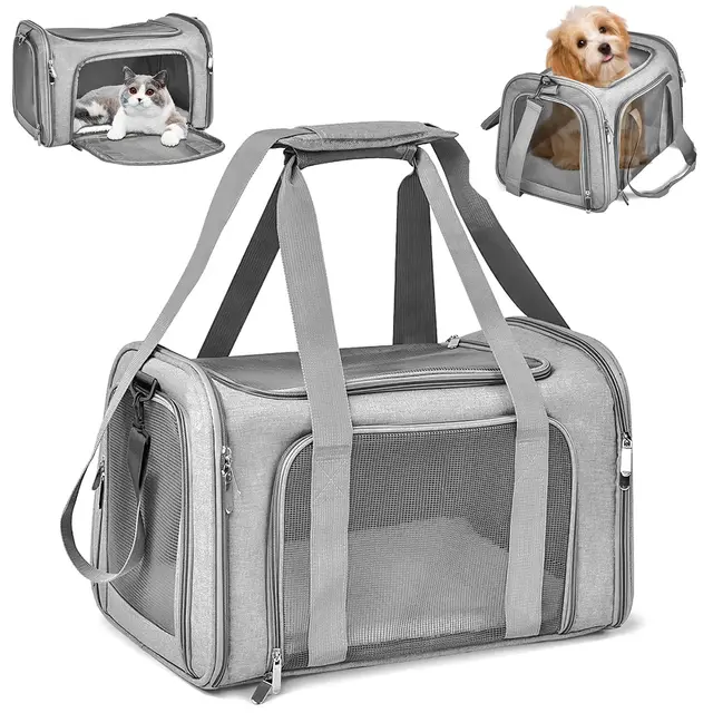 Bolsa Sprifityy 45 * 30 * 30 cm Transportín Gato Transpirable Plegable, Correa de Hombro Ajustable y Colchón Suave, para Perros Pequeños, Gatos, Viajes (Gris)