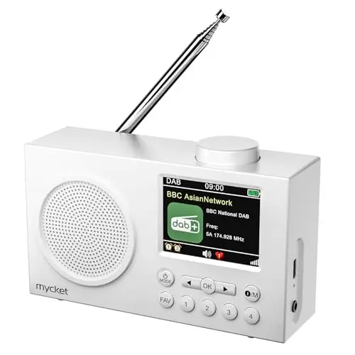 Mycket Radio portátil DAB/DAB+, radio digital FM con tecnología de receptor de señal 2025, radio FM recargable con Bluetooth 5.0, despertador dual, 40 preestablecidos, pantalla grande a color de 2,4