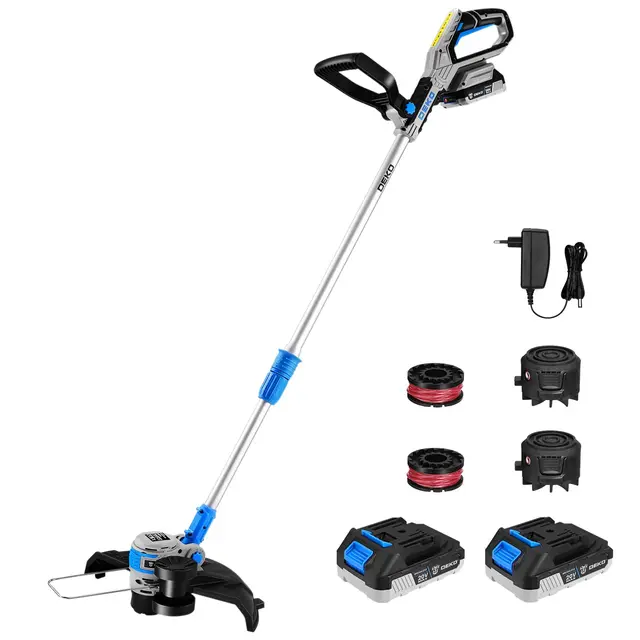 Cortabordes-desbrozadora 2 en 1 de batería: Desbrozadora DEKOPRO 20V 30 cm con 2 baterías de Larga duración para césped, Jardines y prados
