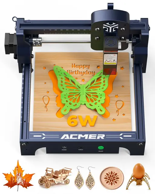 Grabadora Laser Acmer T1 6W Grabador Láser,Maquina Laser De Potencia De Salida 48W, 130x130mm,10000mm/Min, Grabador LáSer Metal De Madera, Cuero, Vidrio, AcríLico, Metales Blandos No Requiere Montaje