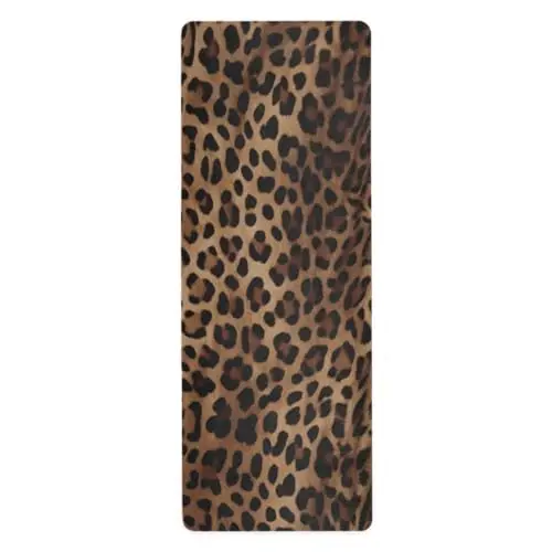 Esterilla de yoga antideslizante de goma natural con estampado de leopardo para entrenamiento en casa, gimnasio, estiramiento, pilates, con bolsa de transporte, 71 x 26 pulgadas