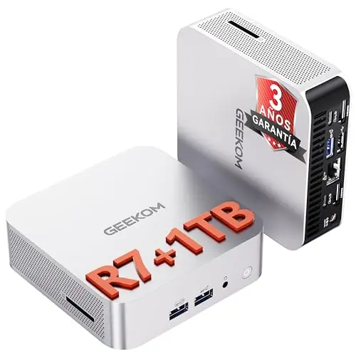 GEEKOM A6 Mini PC con AMD Ryzen 7 6800H, 1TB SSD, Radeon 680M, Mini Ordenador Windows 11 Pro, USB4×2,Chasis de Metal Compacto,16GB DDR5(DDR Ampliable, No LPDDR Bloqueada), Puerto LAN 2.5Gbps,Lector SD