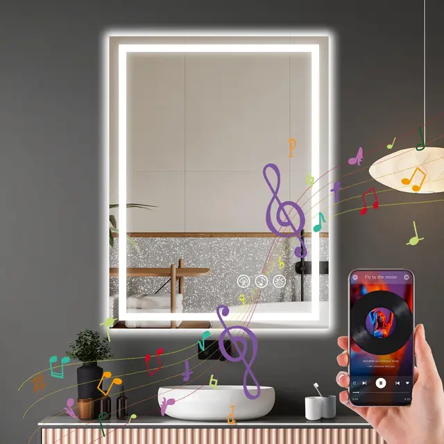 Ratsamee Bluetooth Espejo Baño con Luz 60x80cm, Espejos de Baño con LED con Antivaho, Regulable, 3 Colores Luz, Función Memoria