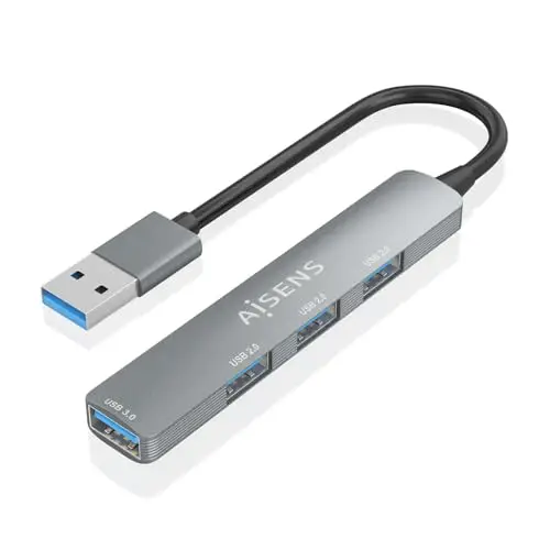 AISENS - A106-0859 - Hub USB 3.0 Aluminio, 1XUSB3.0 A/H+3XUSB2.0 A/H, Gris, 10Cm
