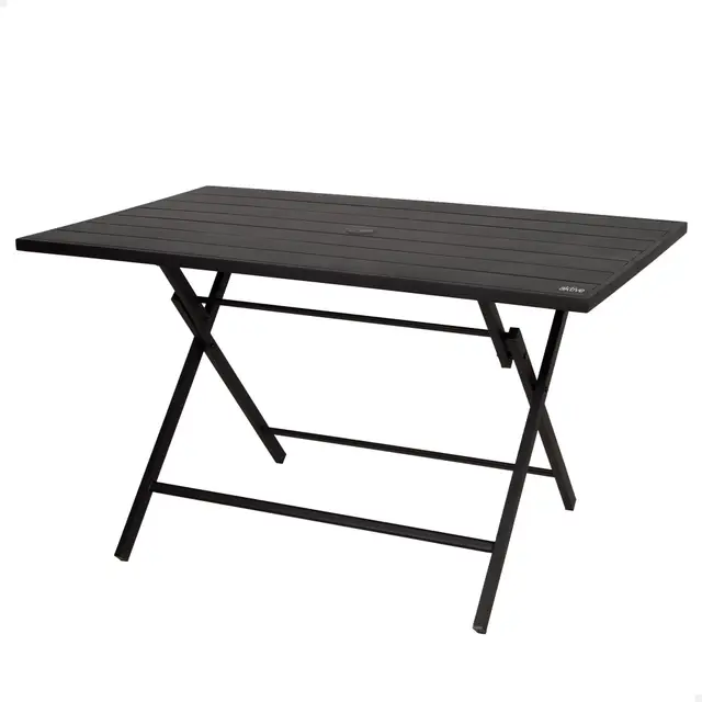 AKTIVE Mesa Plegable jardín 120x75x70 cm, Acero Negro Resistente, Agujero para sombrilla (no incluida), Apta para 4 Personas, Máx 30 kg, Optima para Exterior e Interior, Jardines y terrazas (61148)