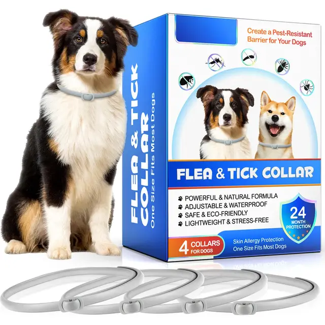 Collar Antiparasitario Perros, Collar Antipulgas Perros 4 Piezas con 24 Meses de Protección Efectiva, Impermeable, Ajustable, para Perros Pequeños, Medianos y Grandes